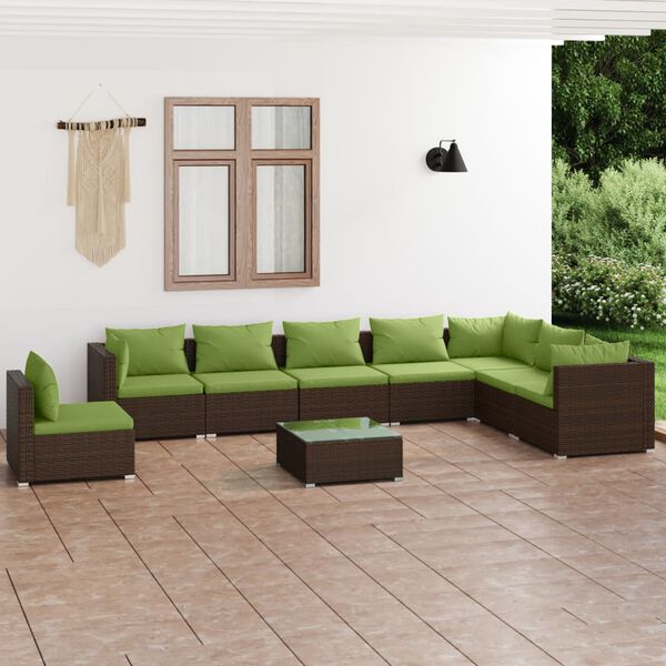 vidaXL Salon de jardin 9 pcs avec coussins r&eacute;sine tress&eacute;e marron