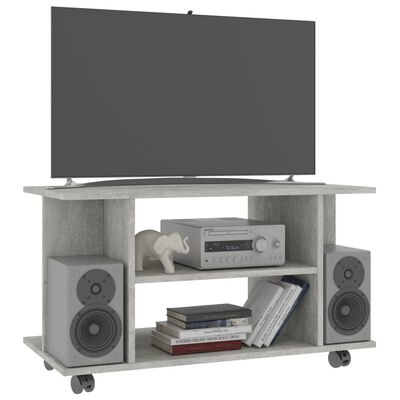 vidaXL Meuble TV et roulettes gris béton 80x40x45 cm bois d'ingénierie