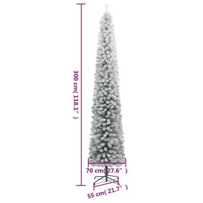 vidaXL Sapin de Noël mince avec 300 LED et neige floquée 300 cm