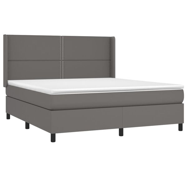 vidaXL Sommier &agrave; lattes de lit matelas LED Gris 180x200 cm Similicuir
