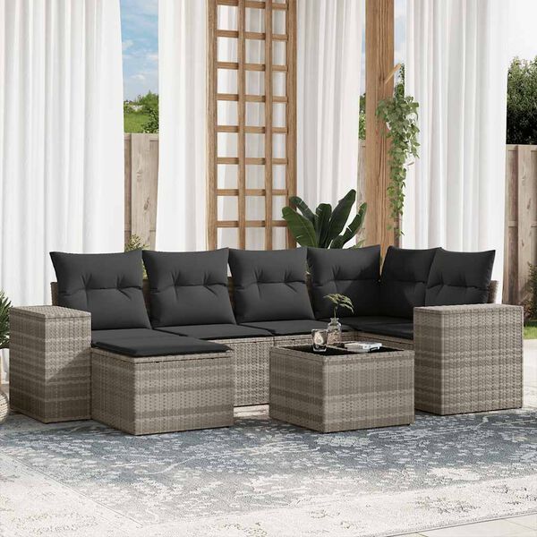vidaXL Salon de jardin avec coussins 7 pcs gris clair r&eacute;sine tress&eacute;e