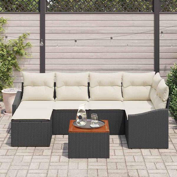 vidaXL Ensemble de canap&eacute; de jardin avec coussin 7 pcs Noir polyrotin