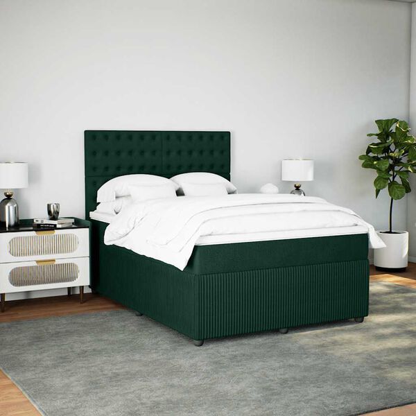 vidaXL Sommier &agrave; lattes de lit et matelas Vert fonc&eacute; 140x190cm Velours