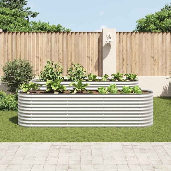 vidaXL Lit sur&eacute;lev&eacute; de jardin 320x80x81 cm Acier galvanis&eacute; Argent&eacute;