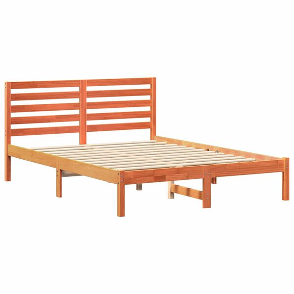 vidaXL Cadre de lit avec t&ecirc;te de lit Brun cire 120 x 190 cm Pin massif