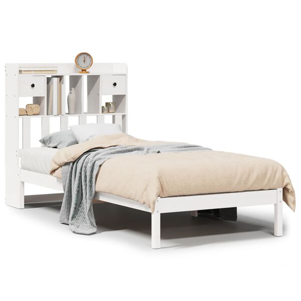 vidaXL Lit biblioth&egrave;que sans matelas blanc 90x190cm bois de pin massif
