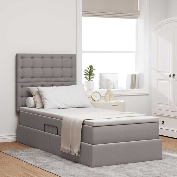 vidaXL Lit avec rangement et matelas Taupe 90 x 190 cm Polyester