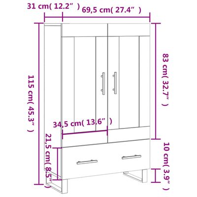 vidaXL Buffet haut chêne marron 69,5x31x115 cm bois d'ingénierie