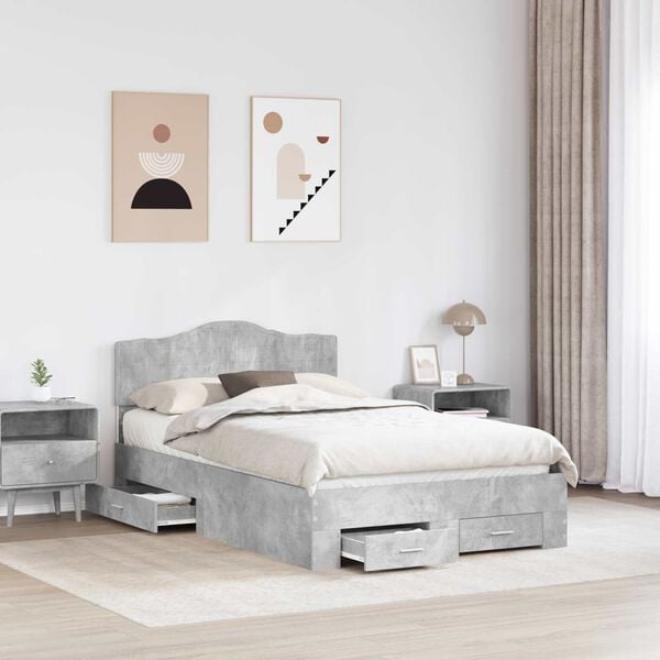 vidaXL Cadre de lit Gris b&eacute;ton 120 x 190 cm Bois d'ing&eacute;nierie
