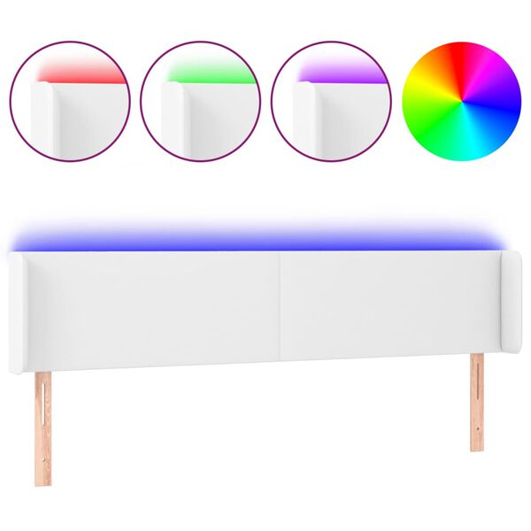 vidaXL T&ecirc;te de lit &agrave; LED Blanc 163x16x78/88 cm Similicuir