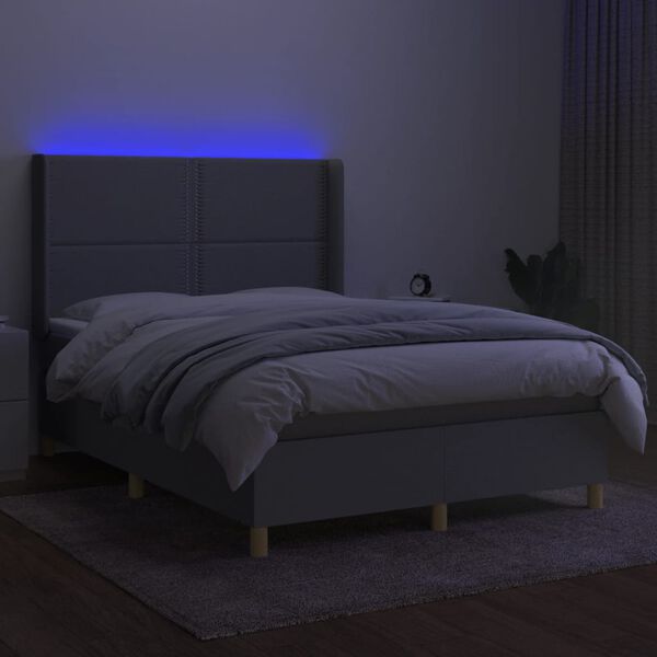 vidaXL Sommier &agrave; lattes de lit matelas LED Gris clair 140x190 cm Tissu