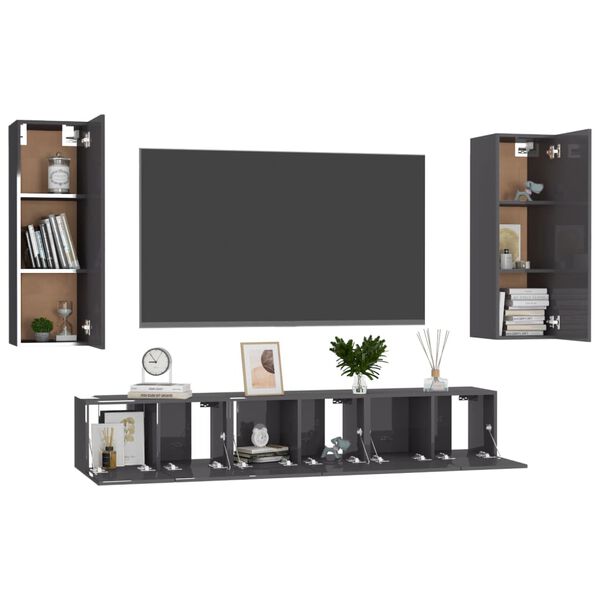 vidaXL Ensemble de meubles TV 5 pcs Gris brillant Bois d'ingénierie