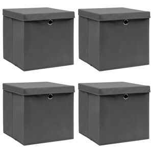 vidaXL Bo&icirc;tes de rangement avec couvercle 4 pcs Gris 32x32x32 cm Tissu