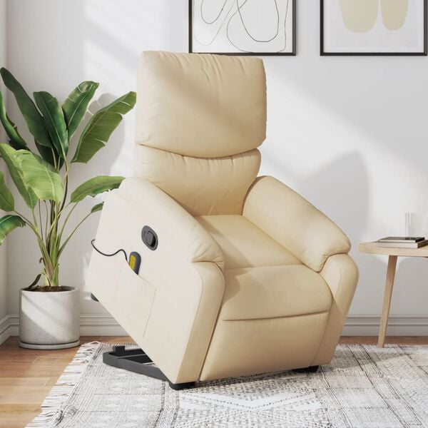 vidaXL Fauteuil inclinable de massage Cr&egrave;me Tissu