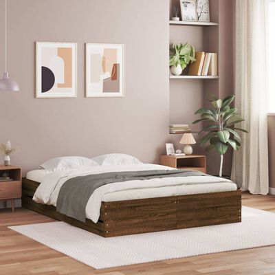 vidaXL Cadre de lit avec tiroirs sans matelas chêne marron 150x200 cm