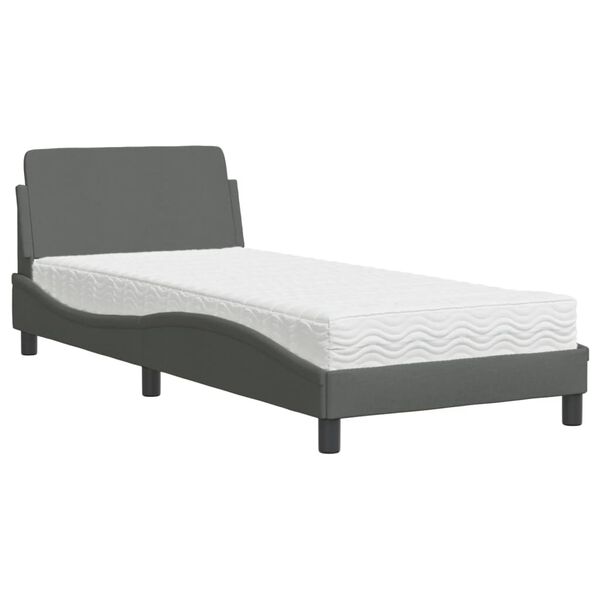 vidaXL Lit avec matelas Dover gris foncé 90x190 cm tissu