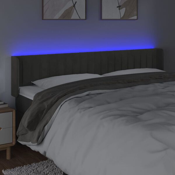 vidaXL T&ecirc;te de lit &agrave; LED Gris fonc&eacute; 203x16x78/88 cm Velours