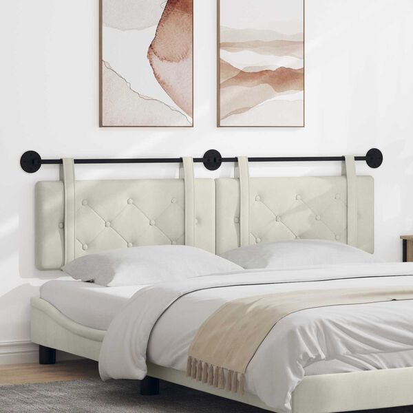 vidaXL T&ecirc;te de lit suspendue Cr&egrave;me 190 x 55 x 5 cm Velours