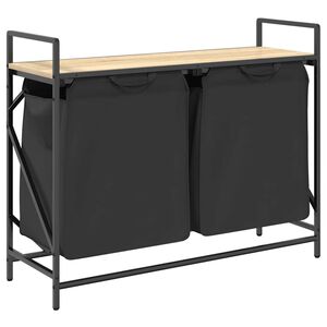 vidaXL Panier &agrave; linge &agrave; 2 compartiments avec &eacute;tag&egrave;re ch&ecirc;ne Sonoma
