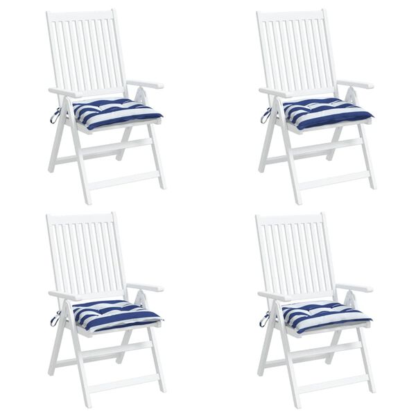 vidaXL Coussins de chaise lot de 4 rayures bleues blanches 40x40x7 cm