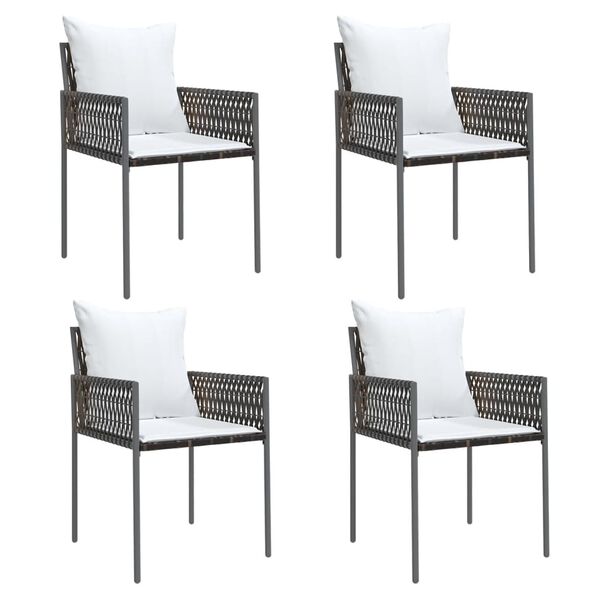 vidaXL Ensemble &agrave; manger de jardin 5 pcs coussins r&eacute;sine tress&eacute;e acier
