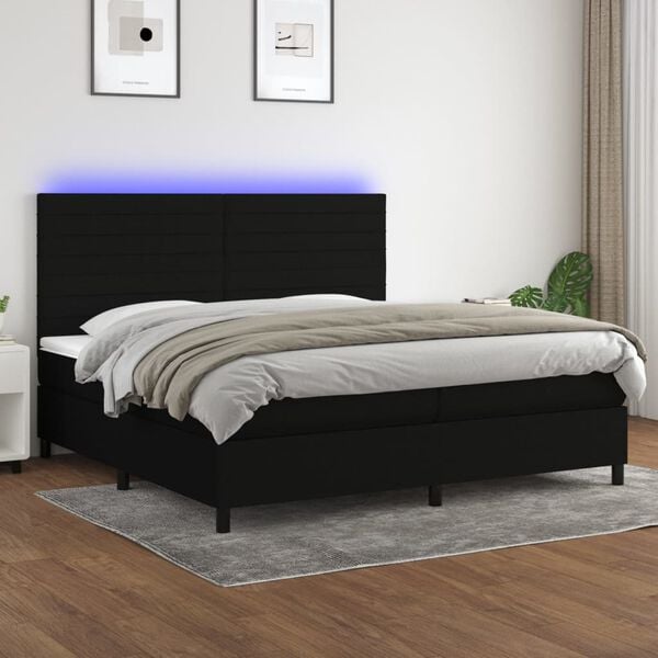 vidaXL Sommier &agrave; lattes de lit et matelas et LED Noir 200x200 cm Tissu