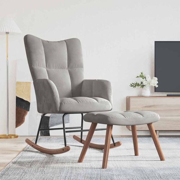 vidaXL Chaise &agrave; bascule avec repose-pied Gris clair Velours