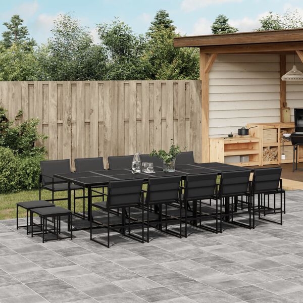 vidaXL Ensemble &agrave; manger de jardin avec coussins 15 pcs noir textil&egrave;ne