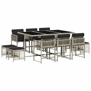 vidaXL Ensemble &agrave; manger de jardin 11pcs avec coussins gris poly rotin
