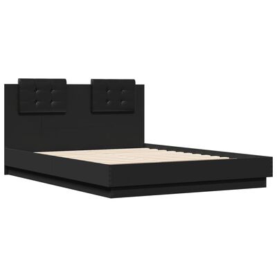 vidaXL Cadre de lit avec tête de lit et lumières LED noir 135x190 cm