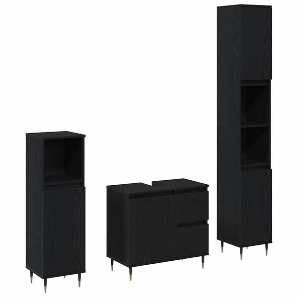 vidaXL Ensemble de mobilier de salle de bain 3 pcs Ch&ecirc;ne noir