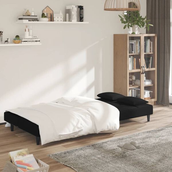 vidaXL Canap&eacute;-lit &agrave; 2 places avec deux oreillers Noir Velours