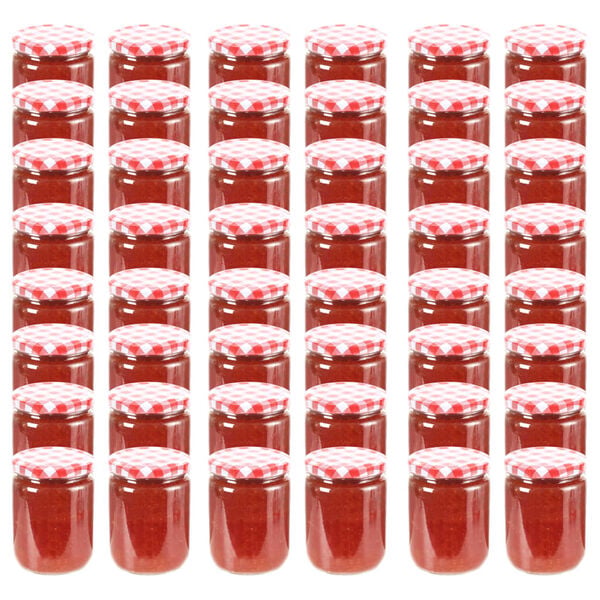 vidaXL 48 pcs Pots &agrave; confiture Couvercle blanc et rouge Verre 230 ml