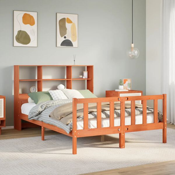 vidaXL Lit biblioth&egrave;que sans matelas cire marron 150x200cm bois massif