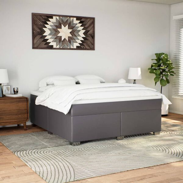 vidaXL Sommier &agrave; lattes de lit avec matelas Gris 180x200 cm Similicuir