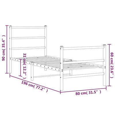 vidaXL Cadre de lit métal sans matelas avec pied de lit noir 75x190 cm