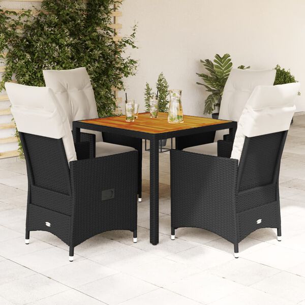 vidaXL Ensemble &agrave; manger de jardin coussins 5pcs Noir R&eacute;sine tress&eacute;e