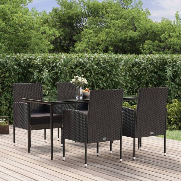 vidaXL Ensemble &agrave; manger de jardin coussins 5pcs Noir R&eacute;sine tress&eacute;e