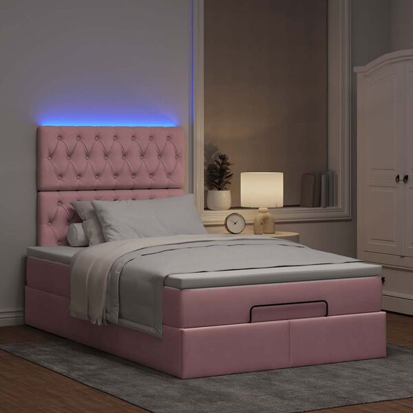 vidaXL Cadre de lit ottoman avec matelas rose 120x200 cm velours