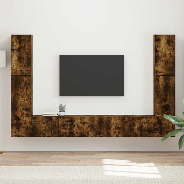 vidaXL Ensemble meuble TV 8 pcs Ch&ecirc;ne fum&eacute; Bois d'ing&eacute;nierie