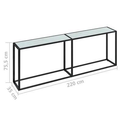vidaXL Table console Marbre blanc 220x35x75,5 cm Verre trempé