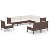 vidaXL Salon de jardin 9 pcs avec coussins r&eacute;sine tress&eacute;e marron
