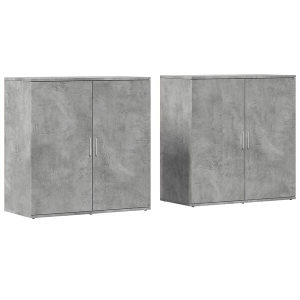 vidaXL Buffets 2 pcs gris b&eacute;ton 79x38x80 cm bois d'ing&eacute;nierie