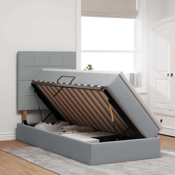 vidaXL Lit avec rangement et LED Gris clair 90 x 190 cm Polyester