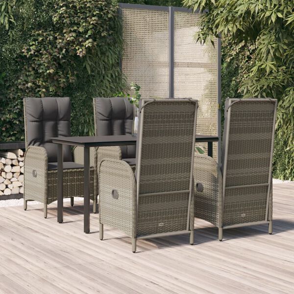 vidaXL Ensemble &agrave; manger de jardin coussins 5 pcs noir et gris