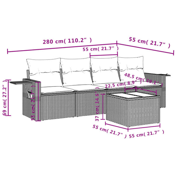 vidaXL Salon de jardin 5 pcs avec coussins gris r&eacute;sine tress&eacute;e