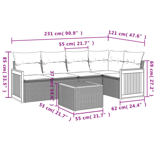 vidaXL Salon de jardin 6 pcs avec coussins noir r&eacute;sine tress&eacute;e