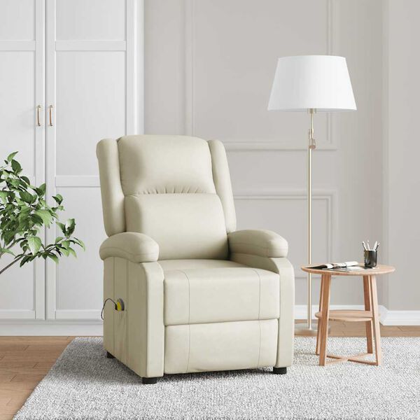 vidaXL Fauteuil de massage blanc cr&egrave;me similicuir