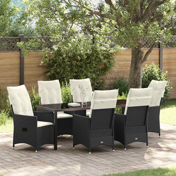 vidaXL Ensemble de salle &agrave; manger pour jardin 7 pcs Noir polyrotin