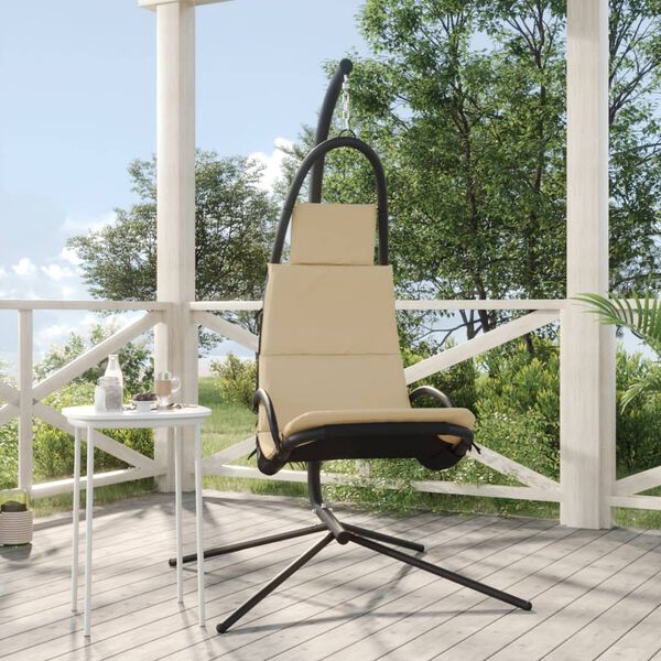 vidaXL Chaise balan&ccedil;oire de jardin et coussin cr&egrave;me tissu Oxford/acier